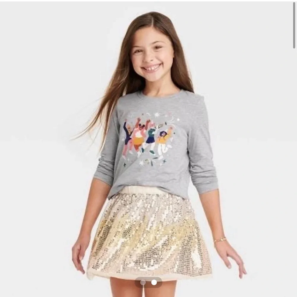 Girls' 'Celebrate' Long Sleeve Graphic T-Shirt - Cat & Jack™ Heather Gray